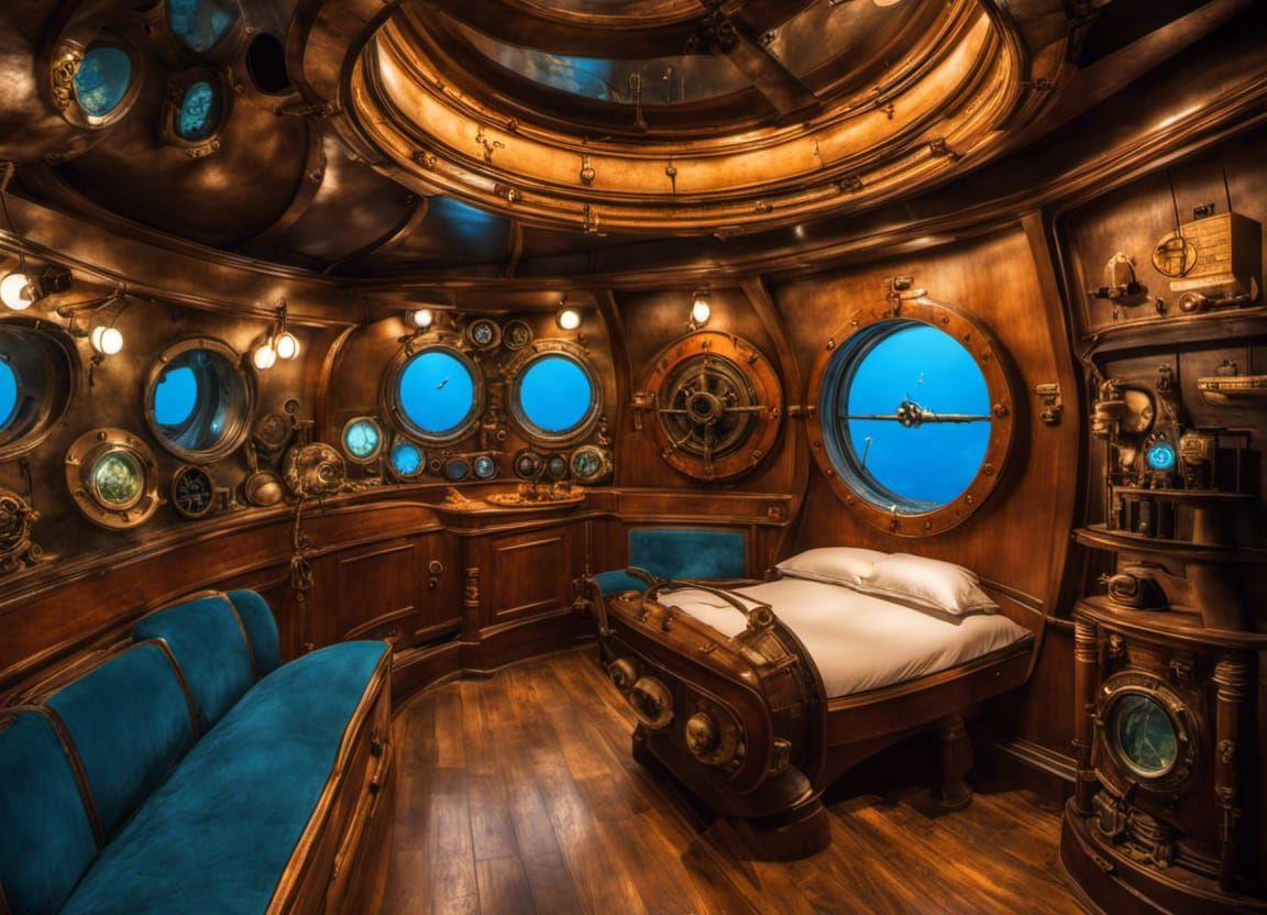 Steampunk Submarine Interior: Captain Nemo's Bedroom