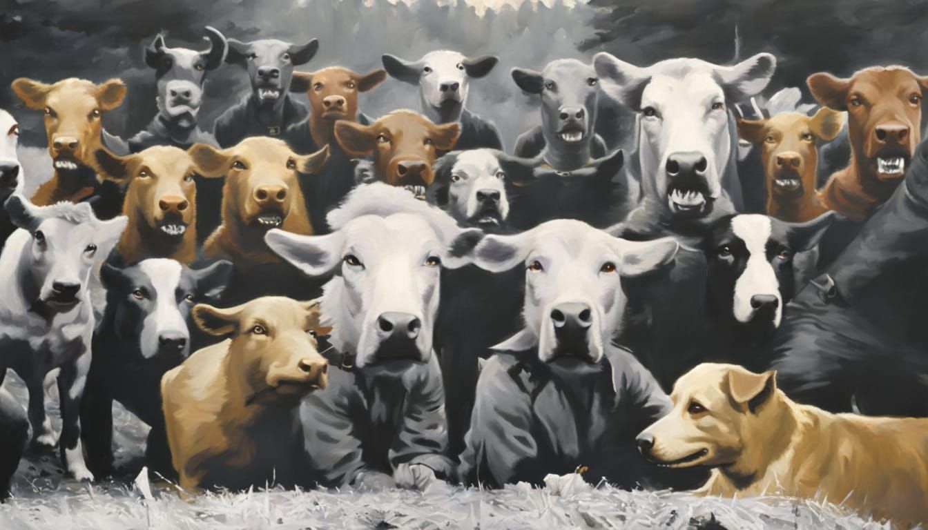 Joyful Chaos: Animals Vote in Vibrant Oil Painting