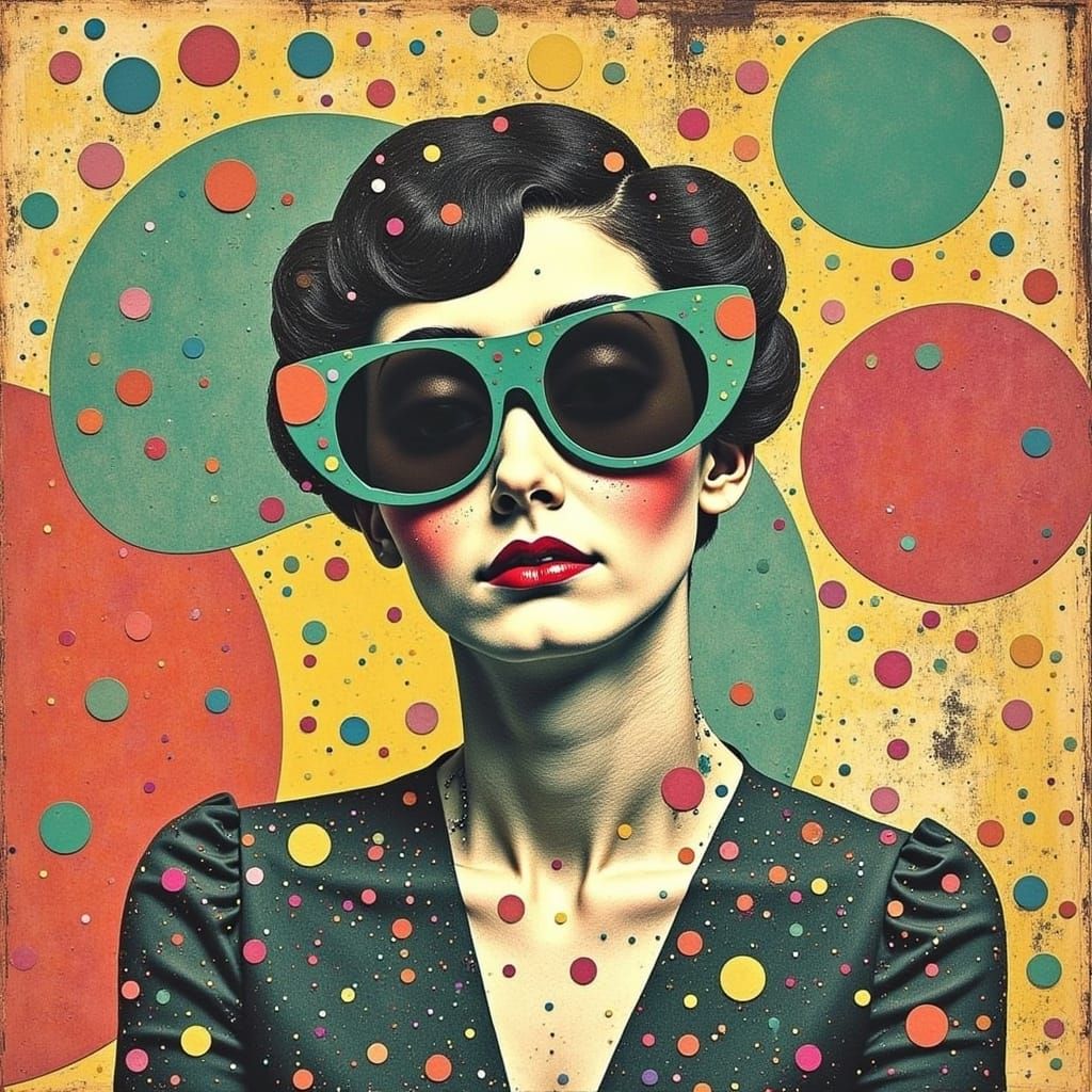 Quirky Diva on a Silly Postcard in Bruno Munari Style