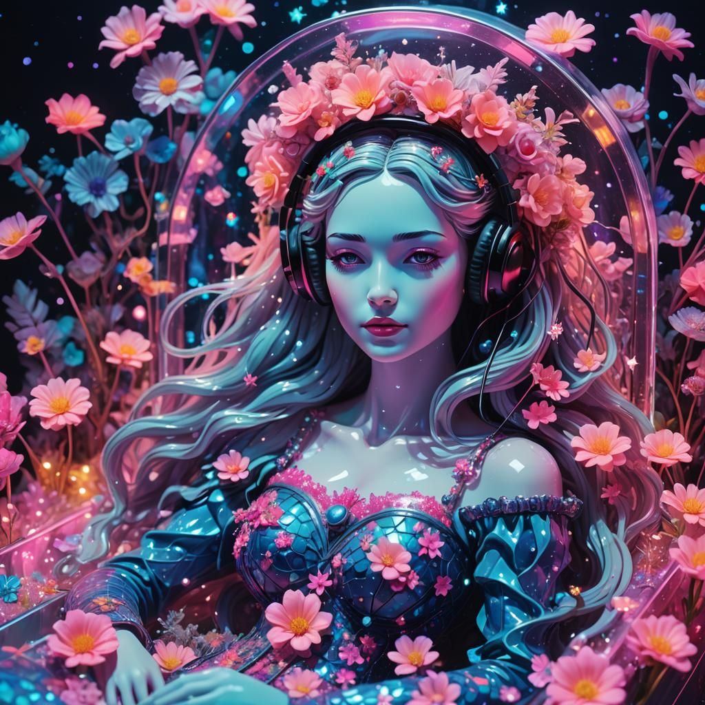 Snow White Space Mermaid in Neon Sci-Fi Coffin