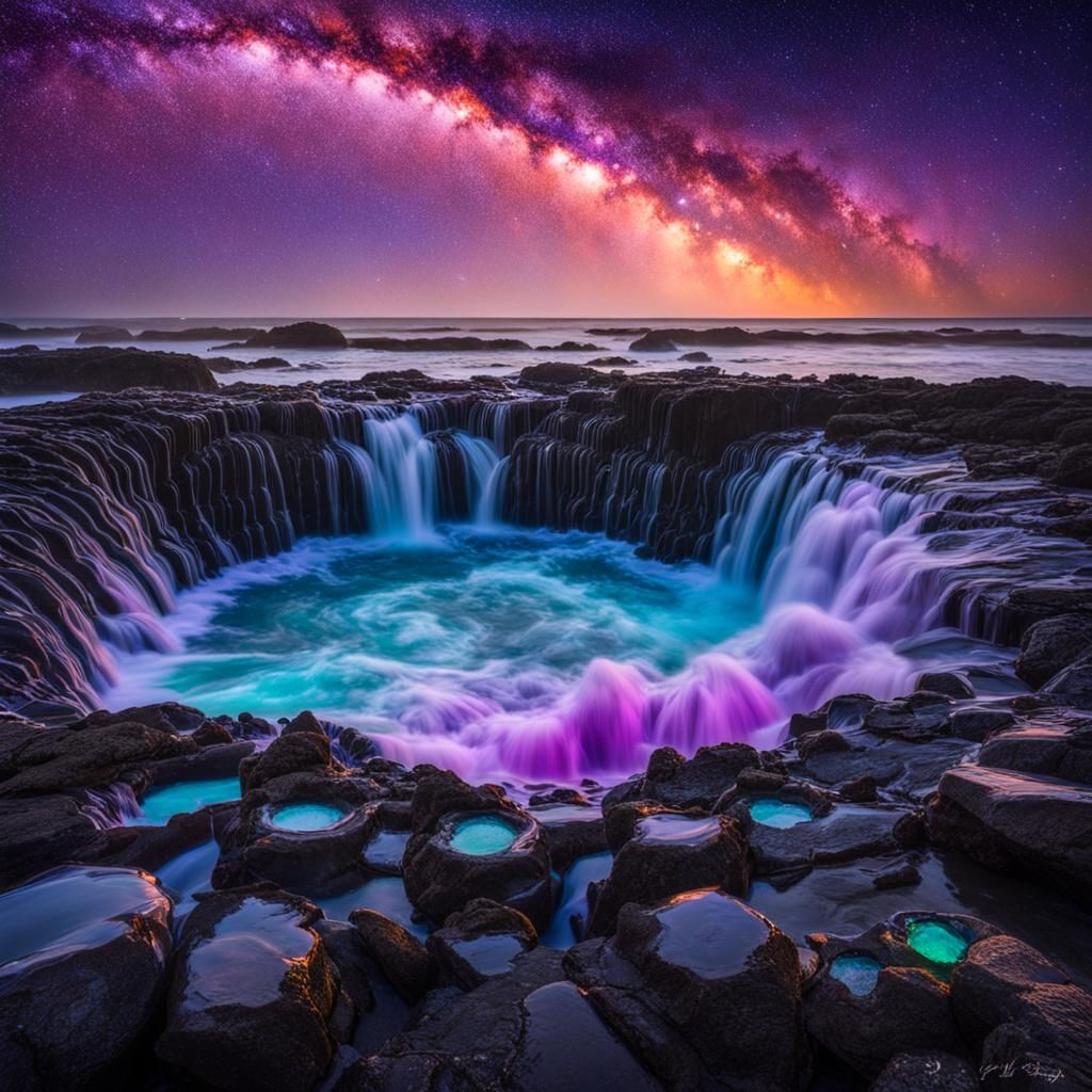 Thor's Well, Oregon at Night: Realistic Image