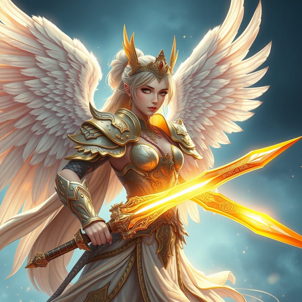 Majestic Manga Warrior in Angelic Armor with Wings