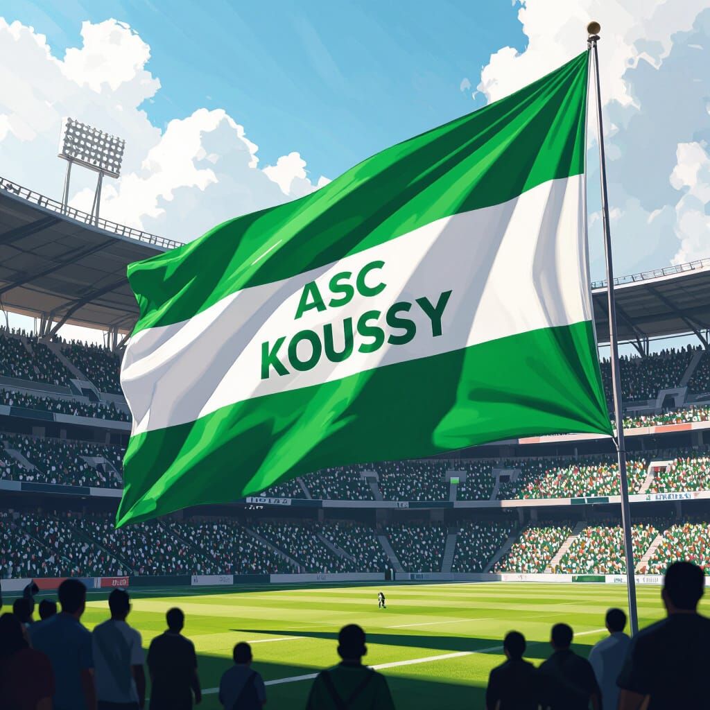 Green and White Flag Waving in Stadium Street