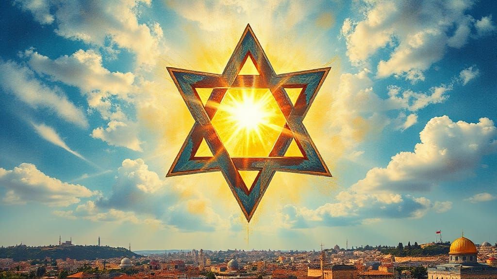 Star of David Over Jerusalem in Abstract Style