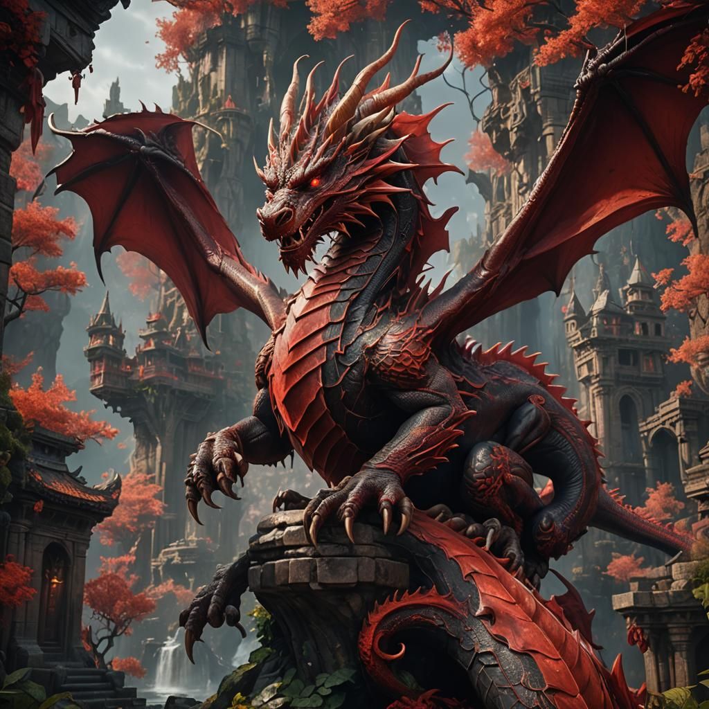 Majestic Red Dragon Fantasy Concept Art