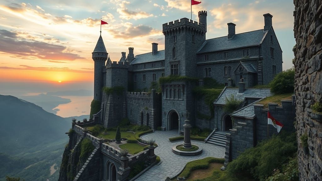 Ancient Castle Radiates Power on Isolated Cliff