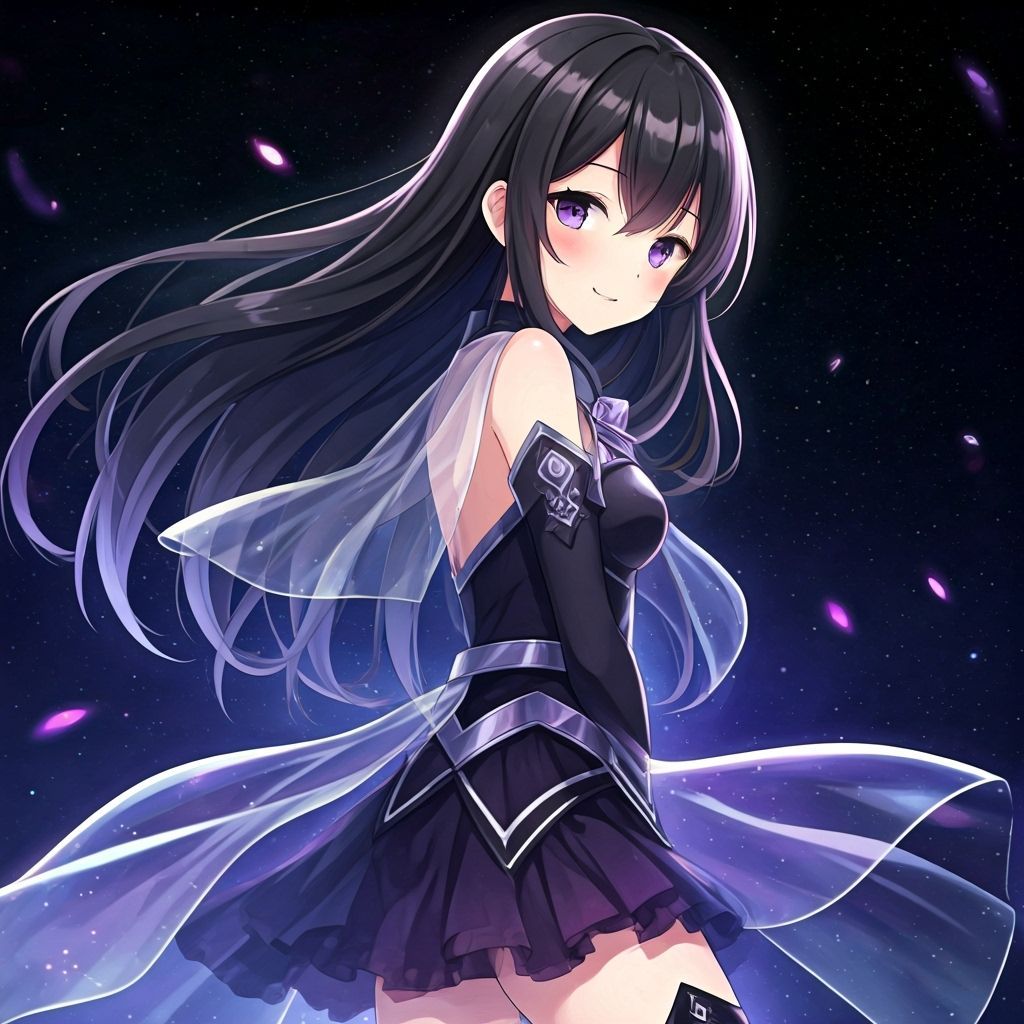 Anime Girl Floating in Space in Purple Dress