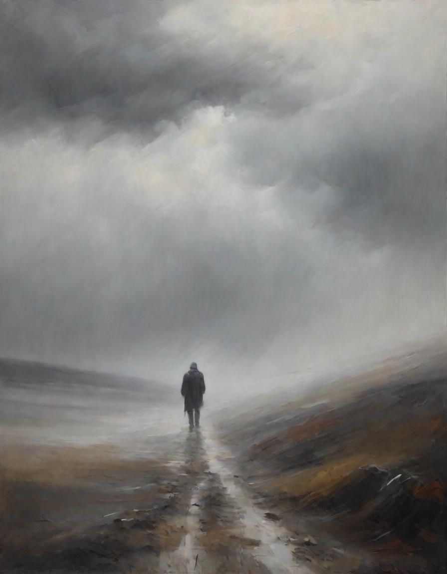 Lone Figure in Stormy Landscape, Romantic Style