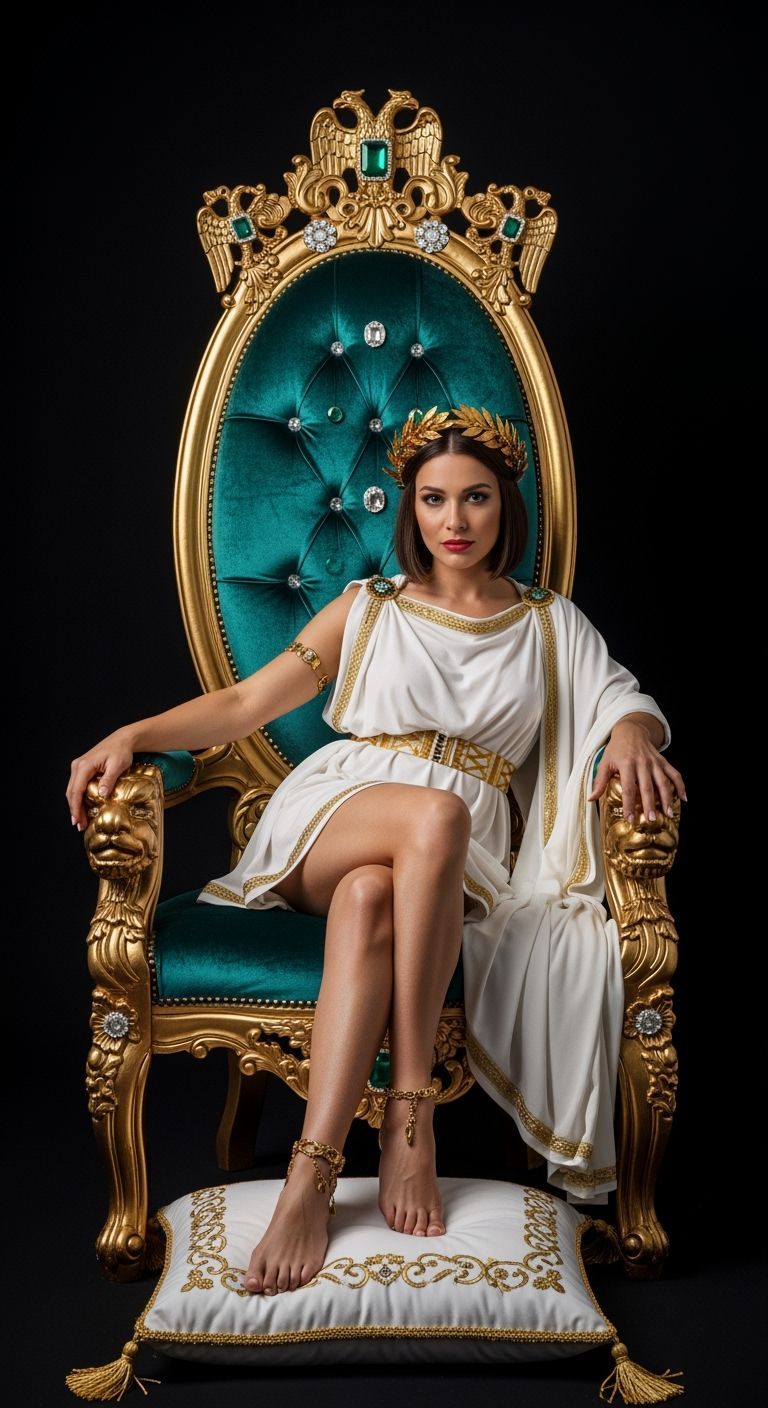 Roman Empress on Luxurious Gold Throne: High-Contrast Portra...