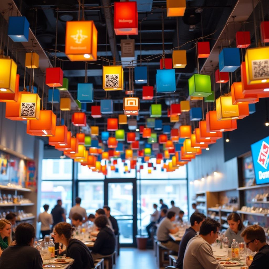 Domino's Store Interior with Tetris Buntings in Digital Styl...