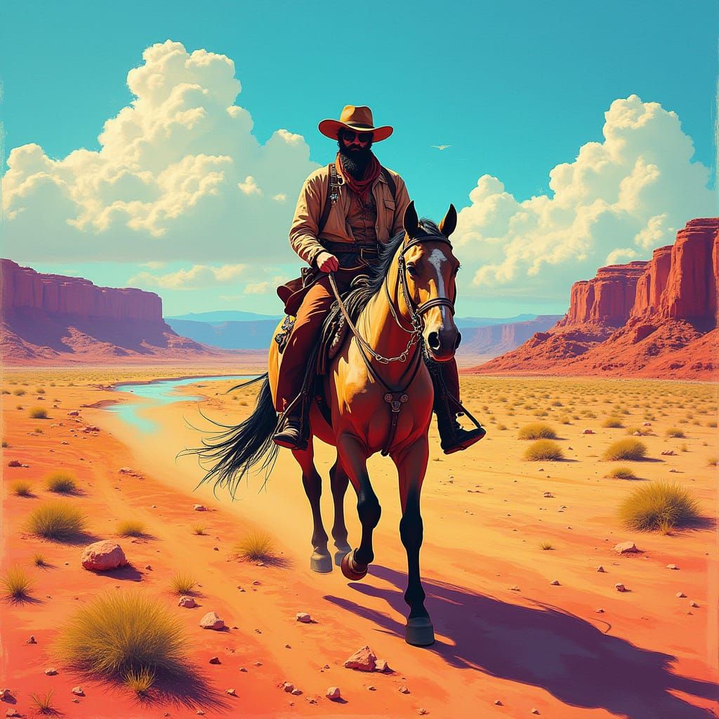 Polychromatic Desert Rider in Graffiti Art Style