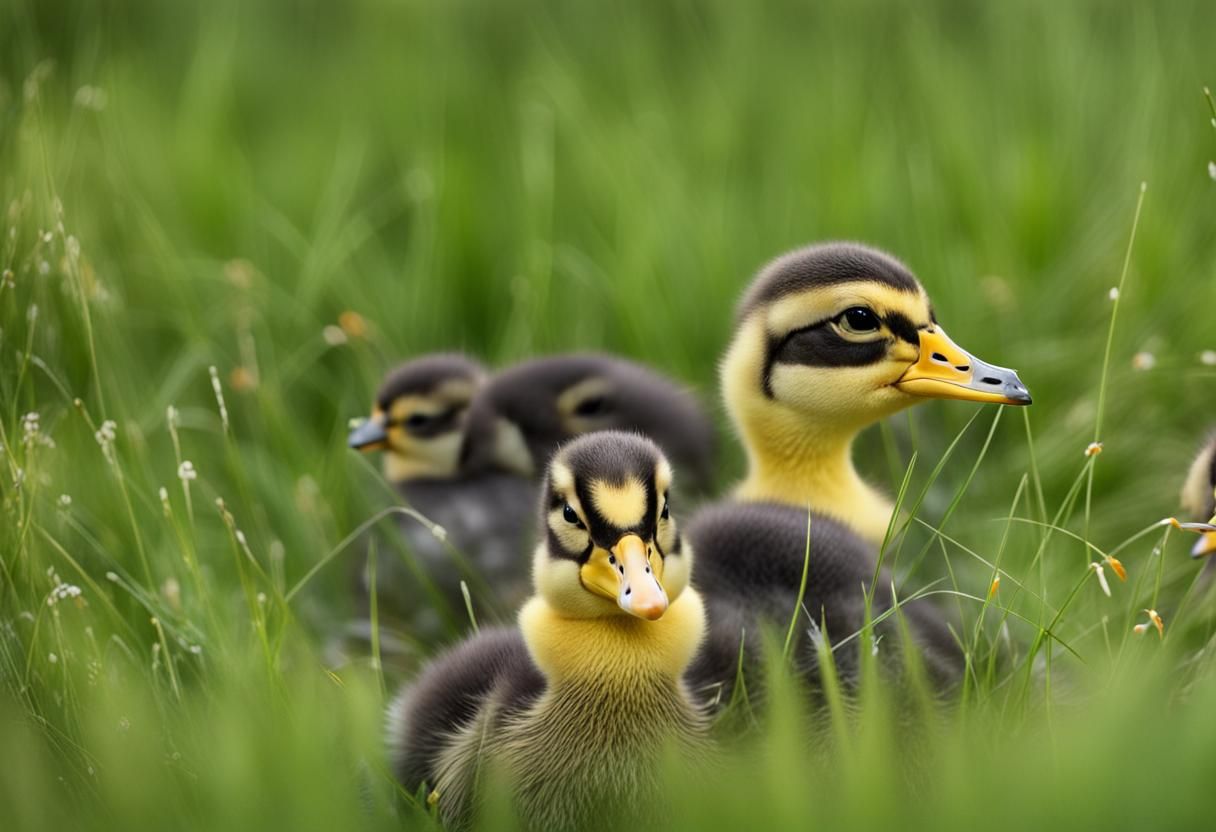 Cute Ducklings in Sunny Meadow