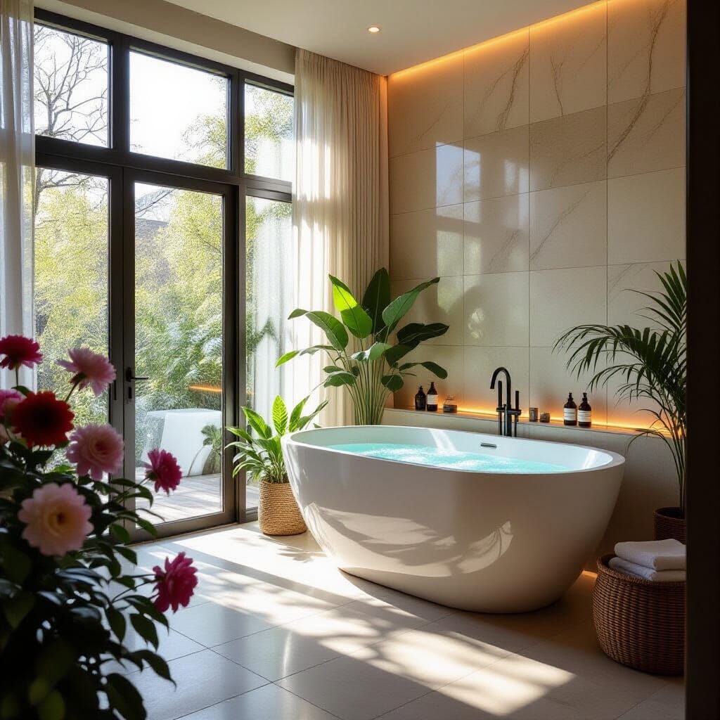 Luxurious Bathroom with Bathtub and Cinematic Lighting