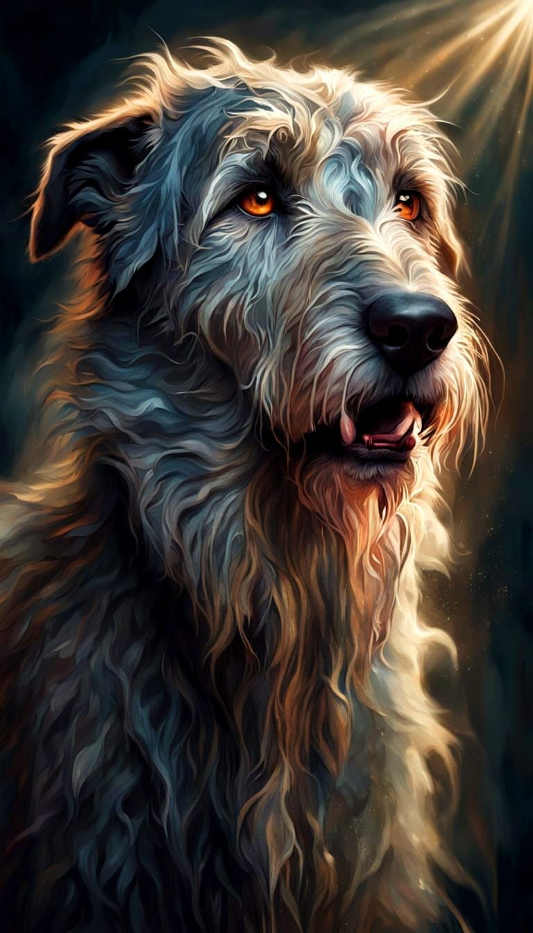 Massive Irish Wolfhound Portrait with Tiny Mouse