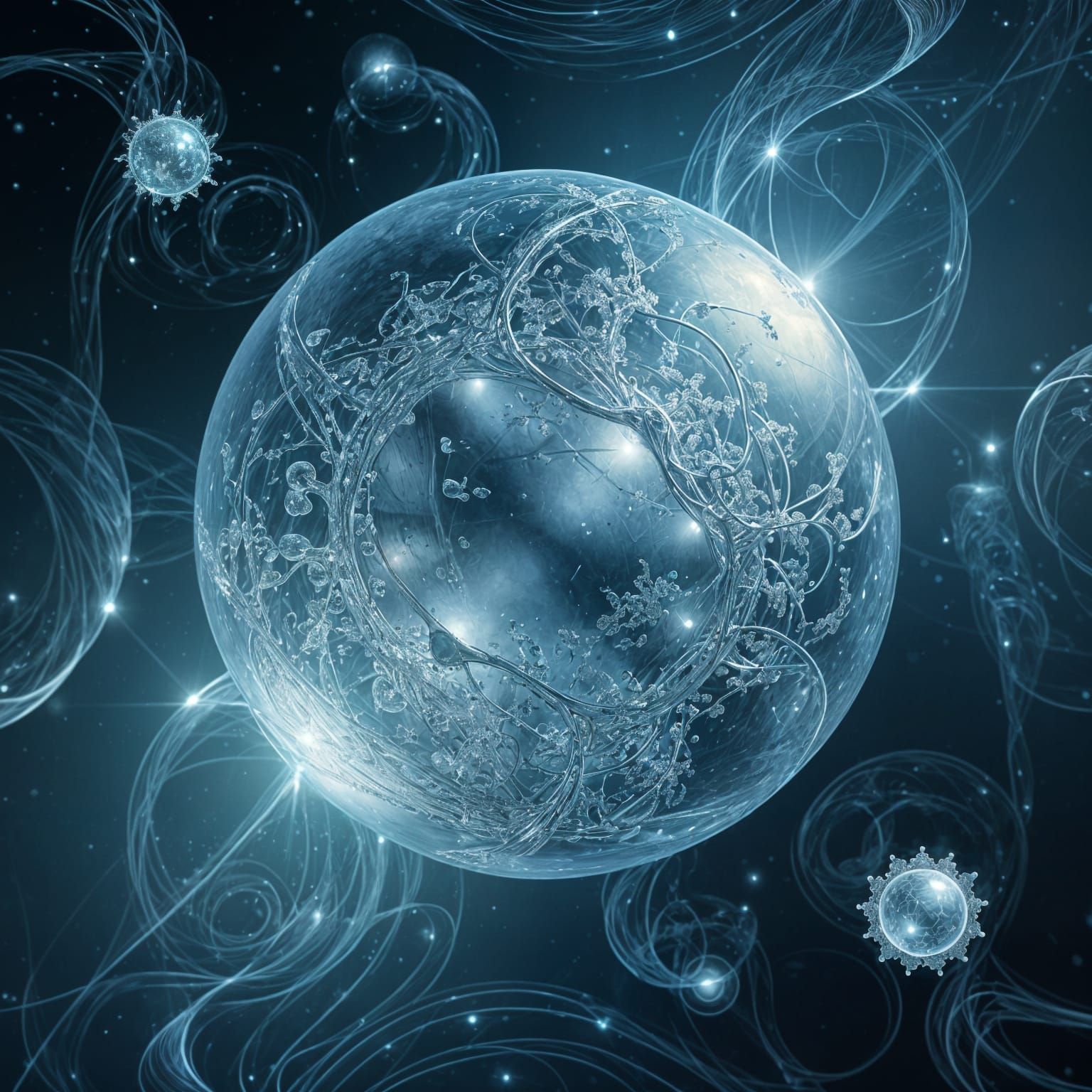 Floating Fractal Sphere with Mercury-Silver Glow