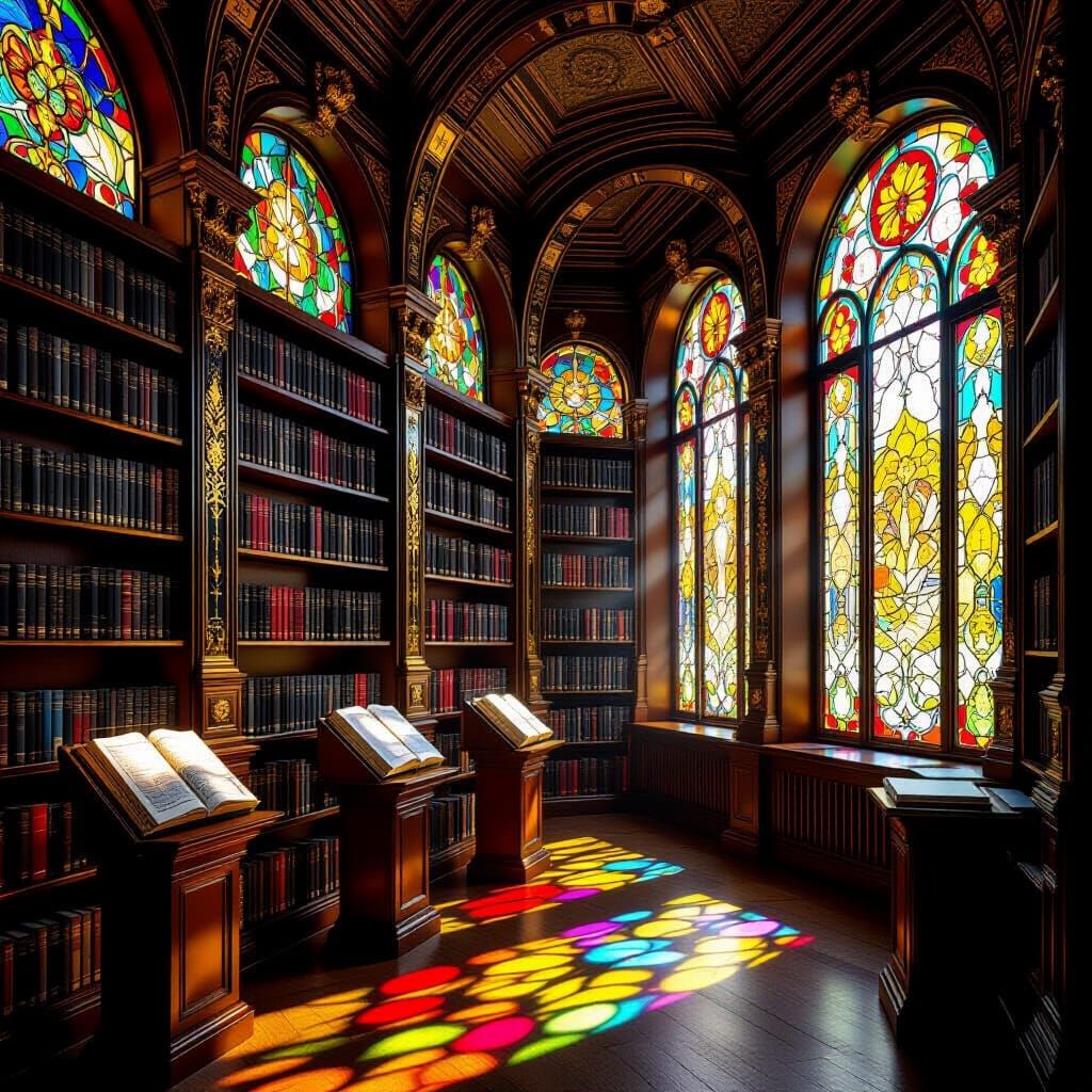 Stained Glass Library in Art Nouveau Style