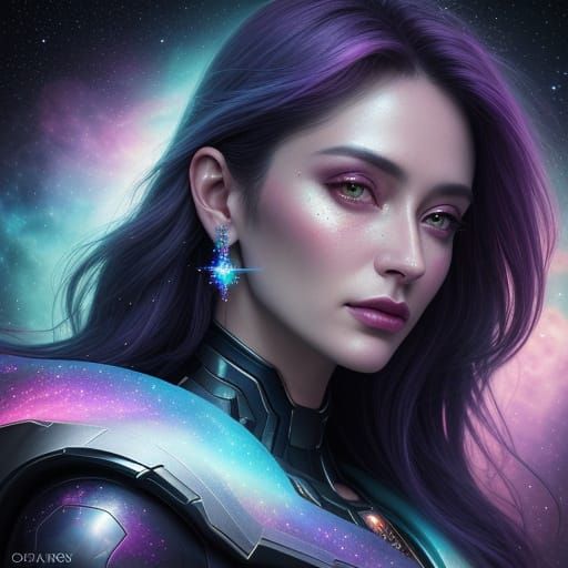 Glowing Celestial Woman in Iridescent Jewelry