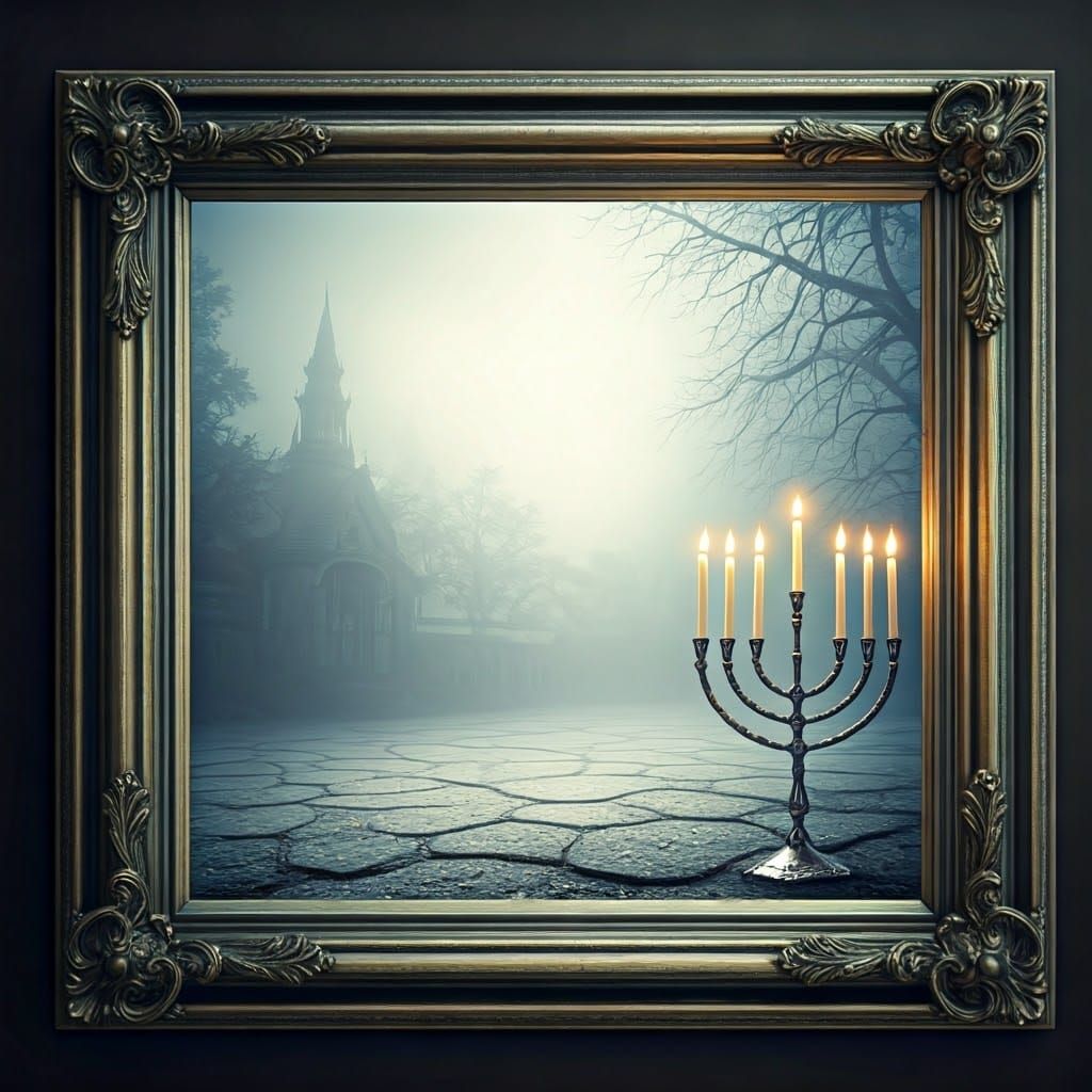 Ethereal Fantasy Scene with Shining Menorah