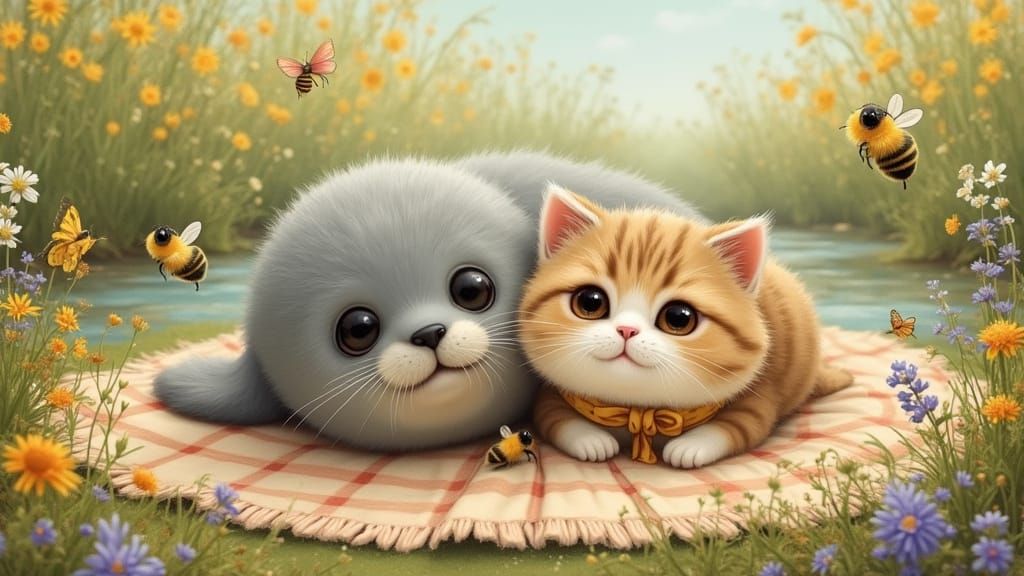 Cozy Meadow Friends in Whimsical Watercolor Style