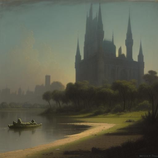 Crocodile on Nile Bank in Horror Art Style