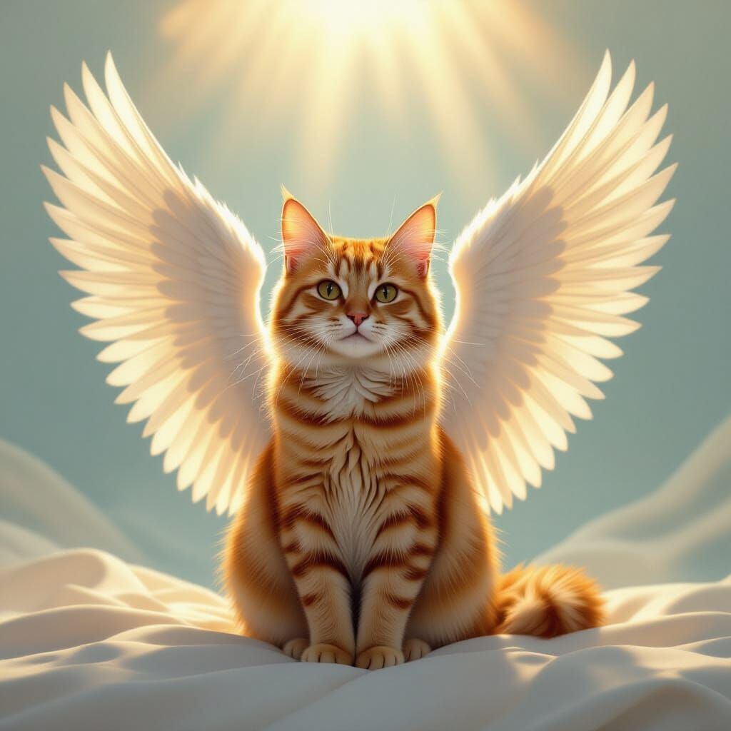 Orange Cat with Angel Wings in Ethereal Glow