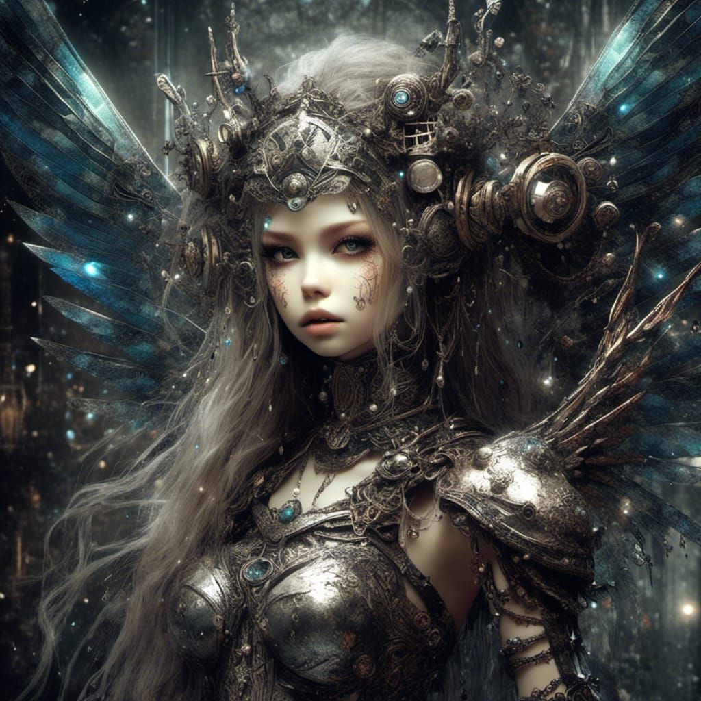Dark Cyborg Fairy in Sci-Fi Landscape