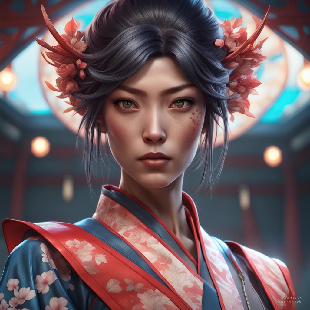 Yokai Superhero Portrait in Art Nouveau Style