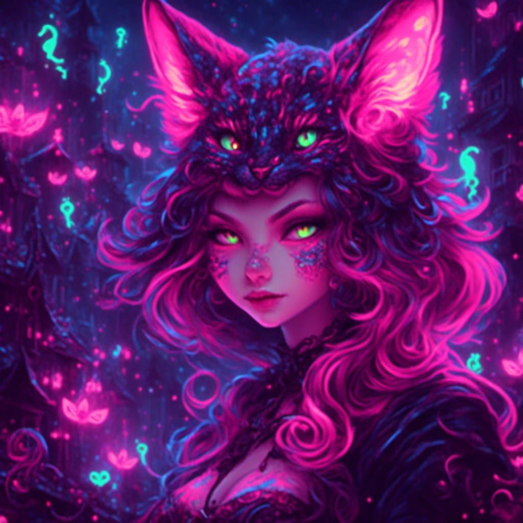 Blacklight Cheshire Cat with Neon Glow