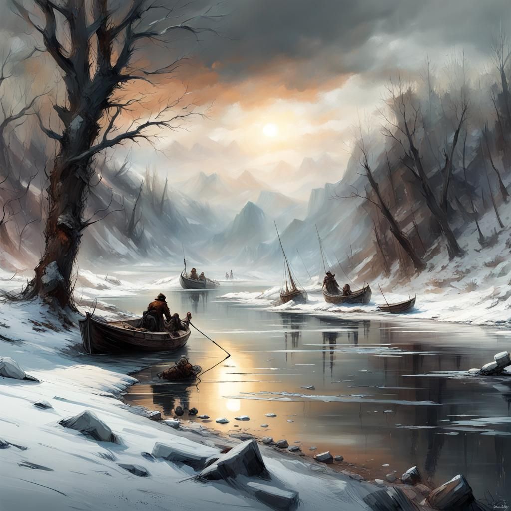 Icy River Landscape in Dark Melancholic Style