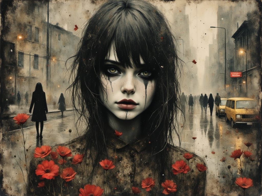 Surreal Female Figure Embodies Chaos in Watercolor and Ink