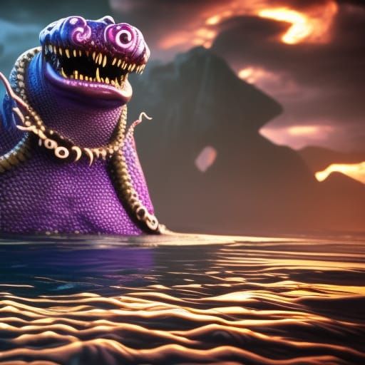 One-Eyed Purple Tentacle Monster in Detailed Digital Art