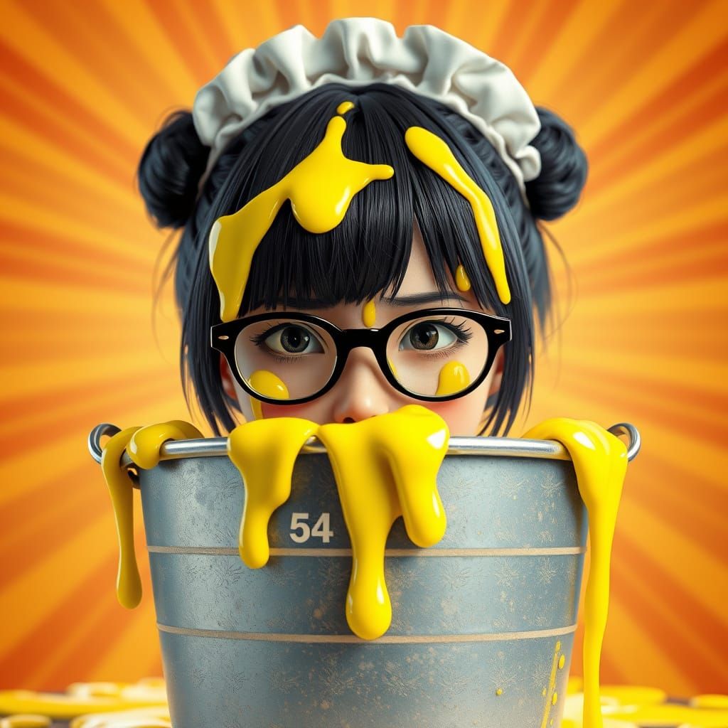 Surreal Maid Peeks from Slime-Covered Bucket