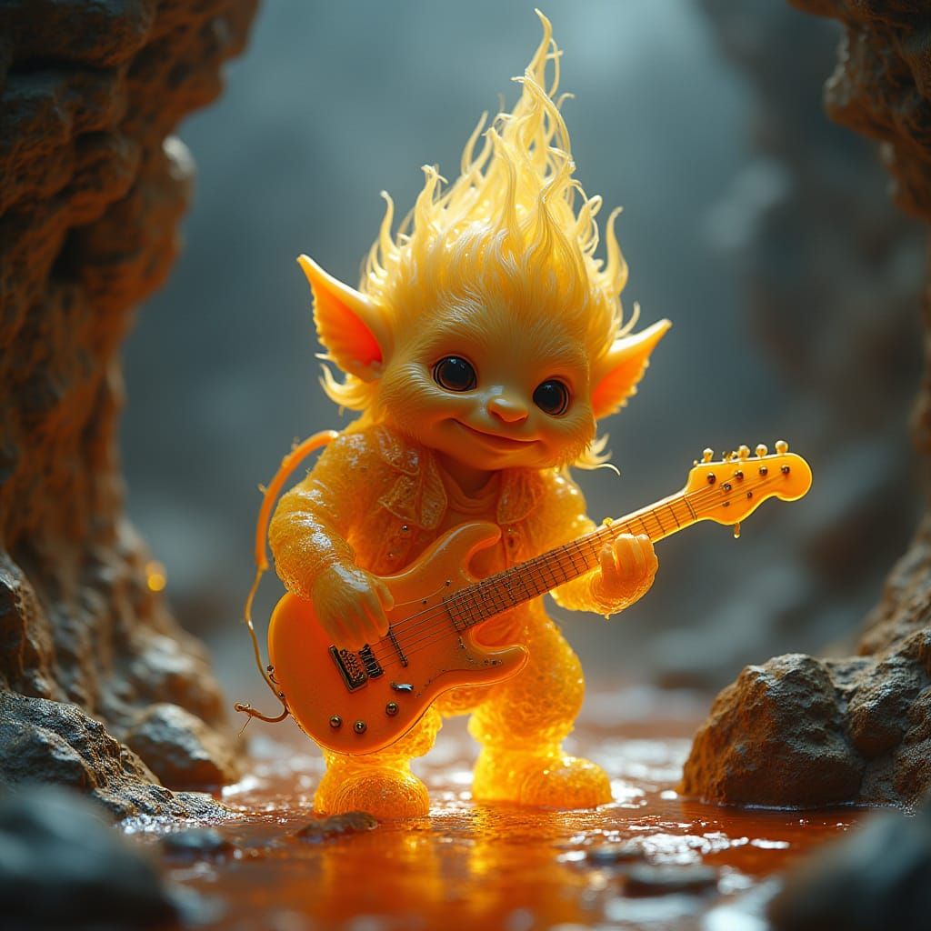 Punk Troll with Honey Guitar in Surreal Landscape