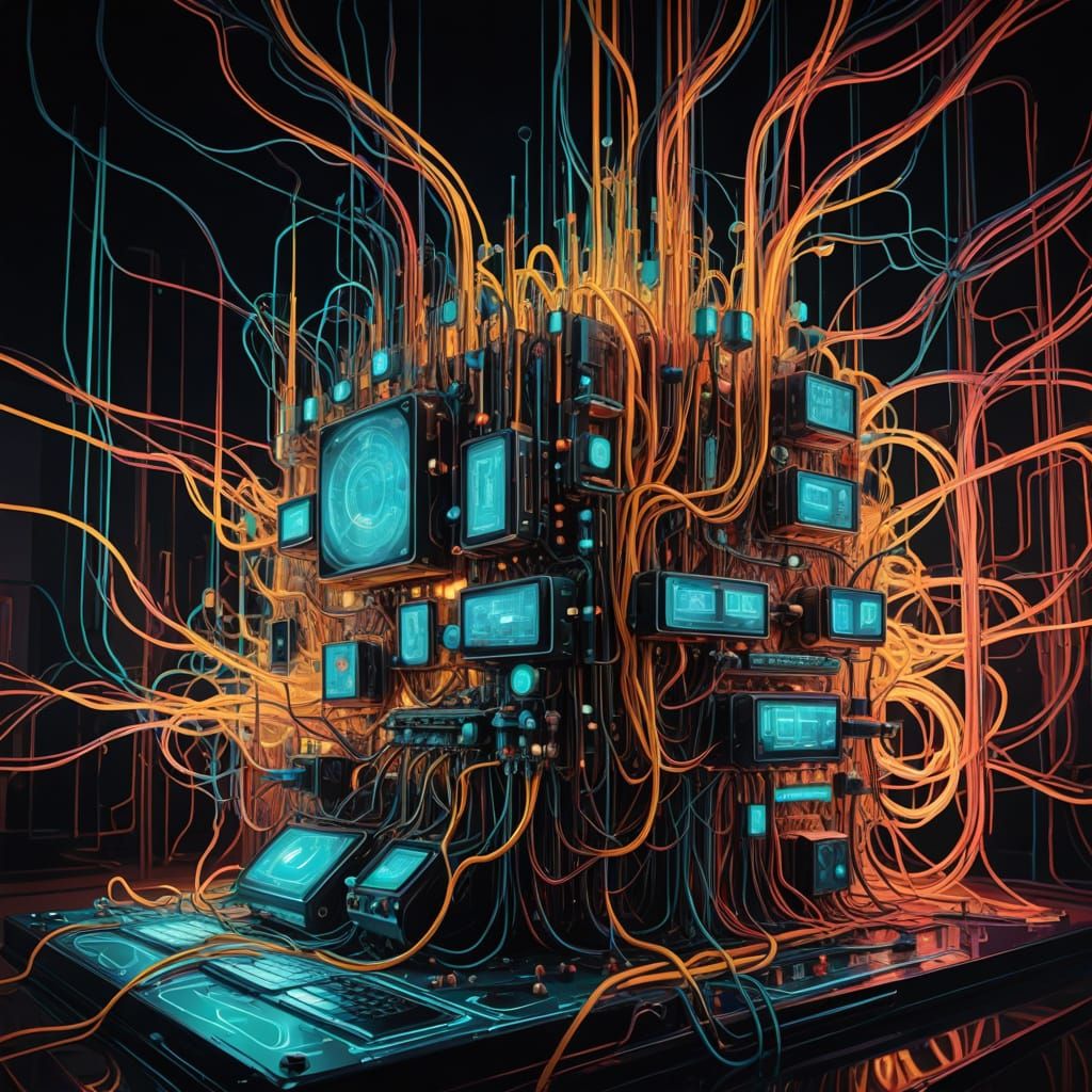 Dreamlike Cyberpunk Computer in Vibrant Oil Painting Style