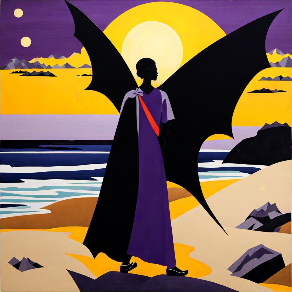 Monstrous Woman on Beach in Cubist Style