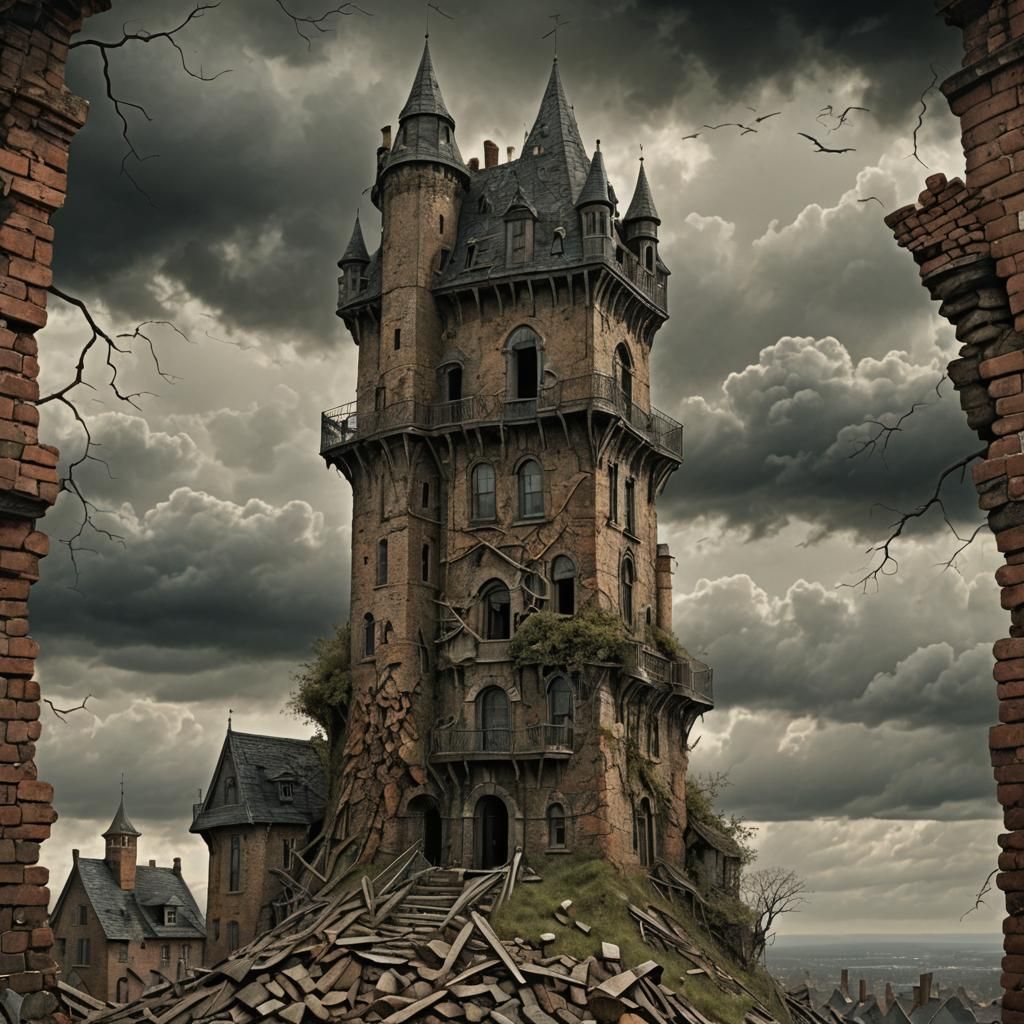 Macabre Witch Tower in Mystical Realism Style