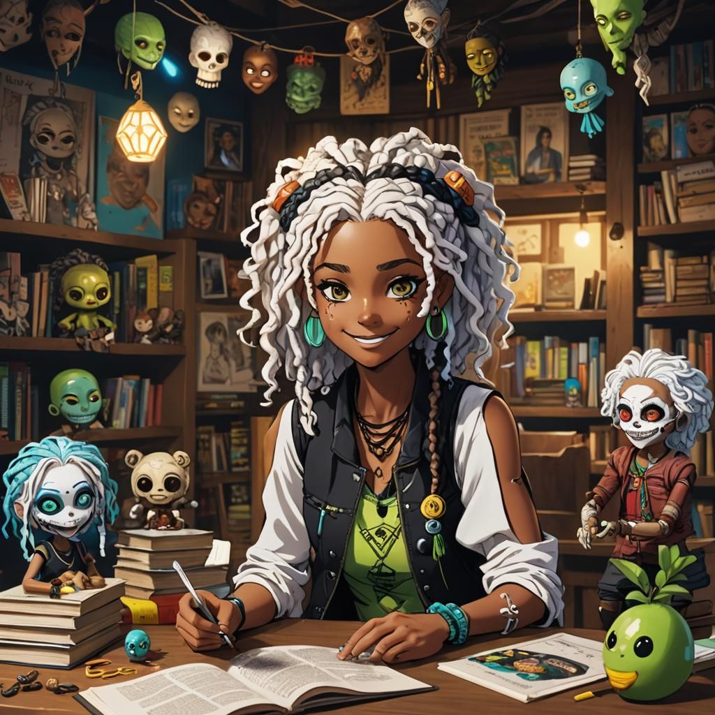 Anime Girl with Voodoo Dolls, Kawaii Style