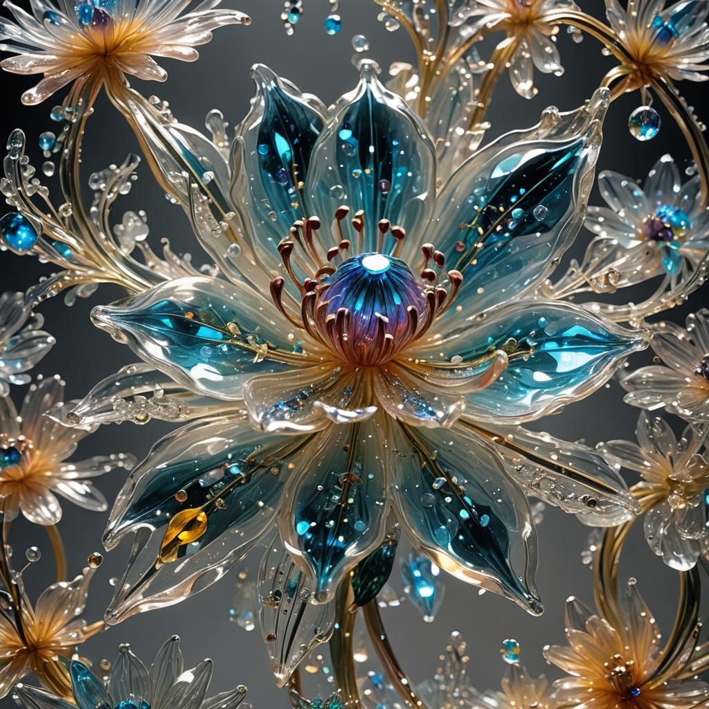 Bioluminescent Crystal Flower in Glass Art Style
