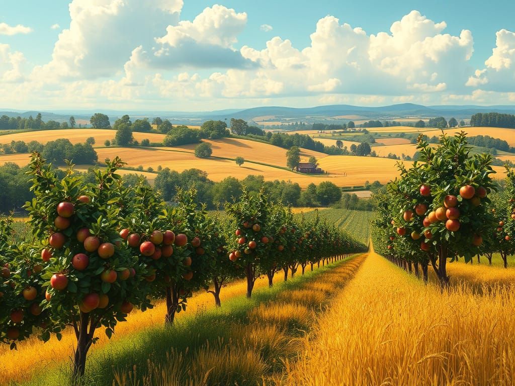 A Lush Autumn Orchard in Photorealistic Style