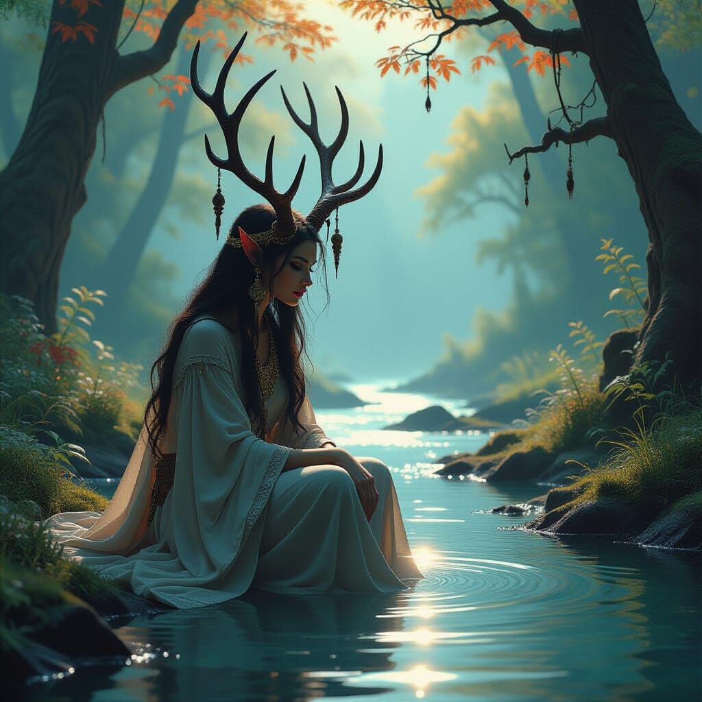 Ancient Deer Shaman in Autumn Forest
