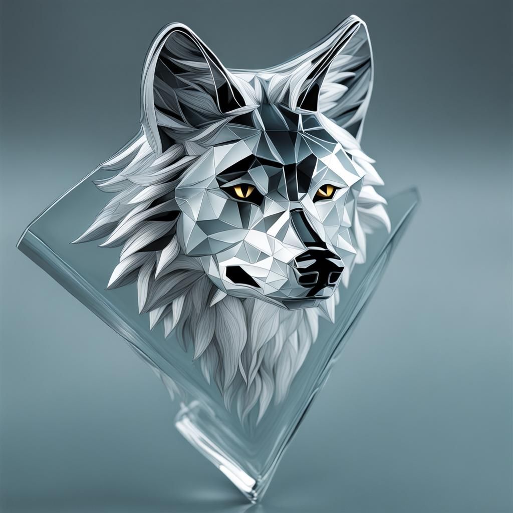 3D Shaded Wolf Behind Clear Glass