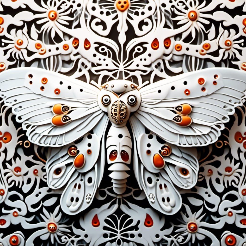 Horrifying Silk Moth on Japanese Fabric