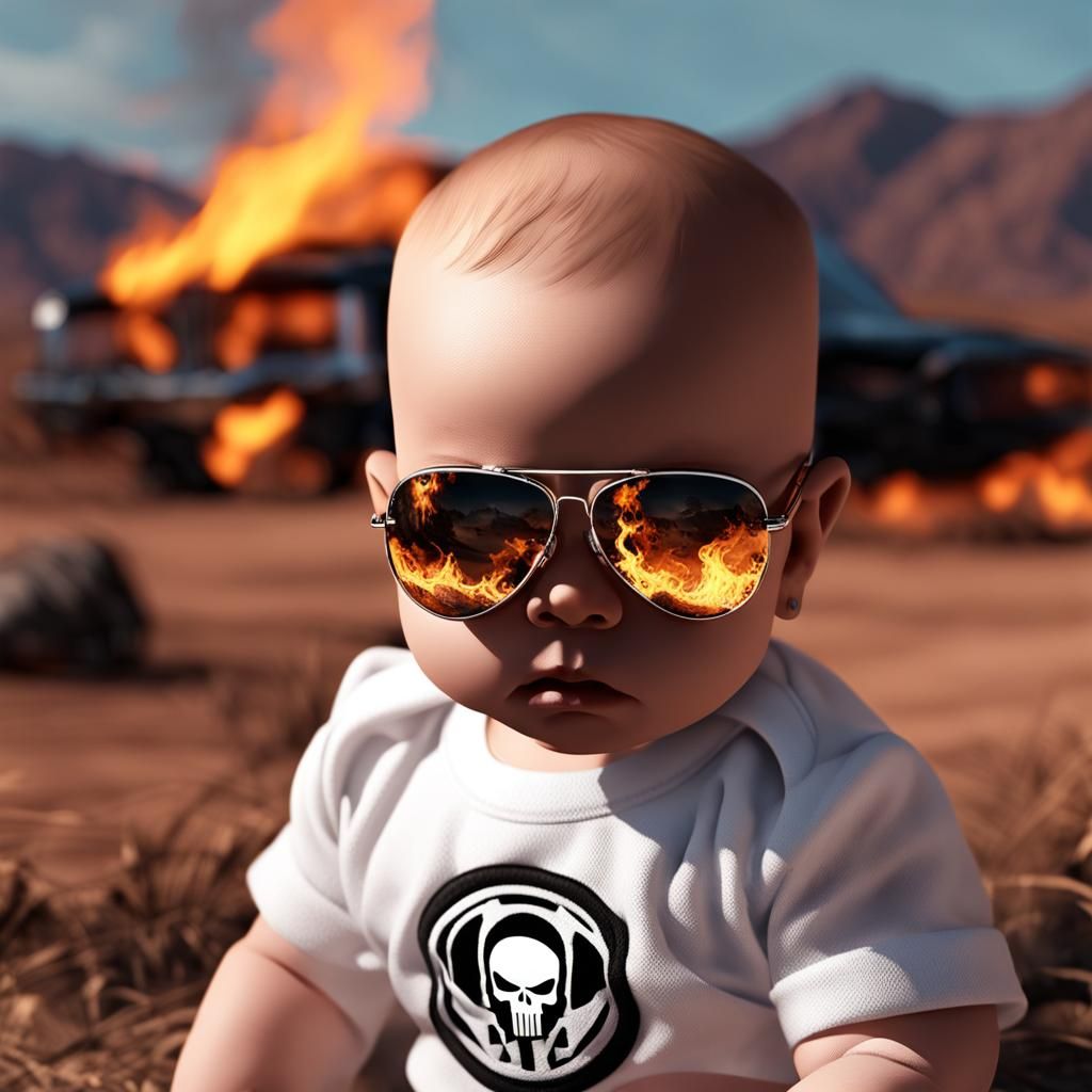 Baby in Sunglasses with Fiery Background