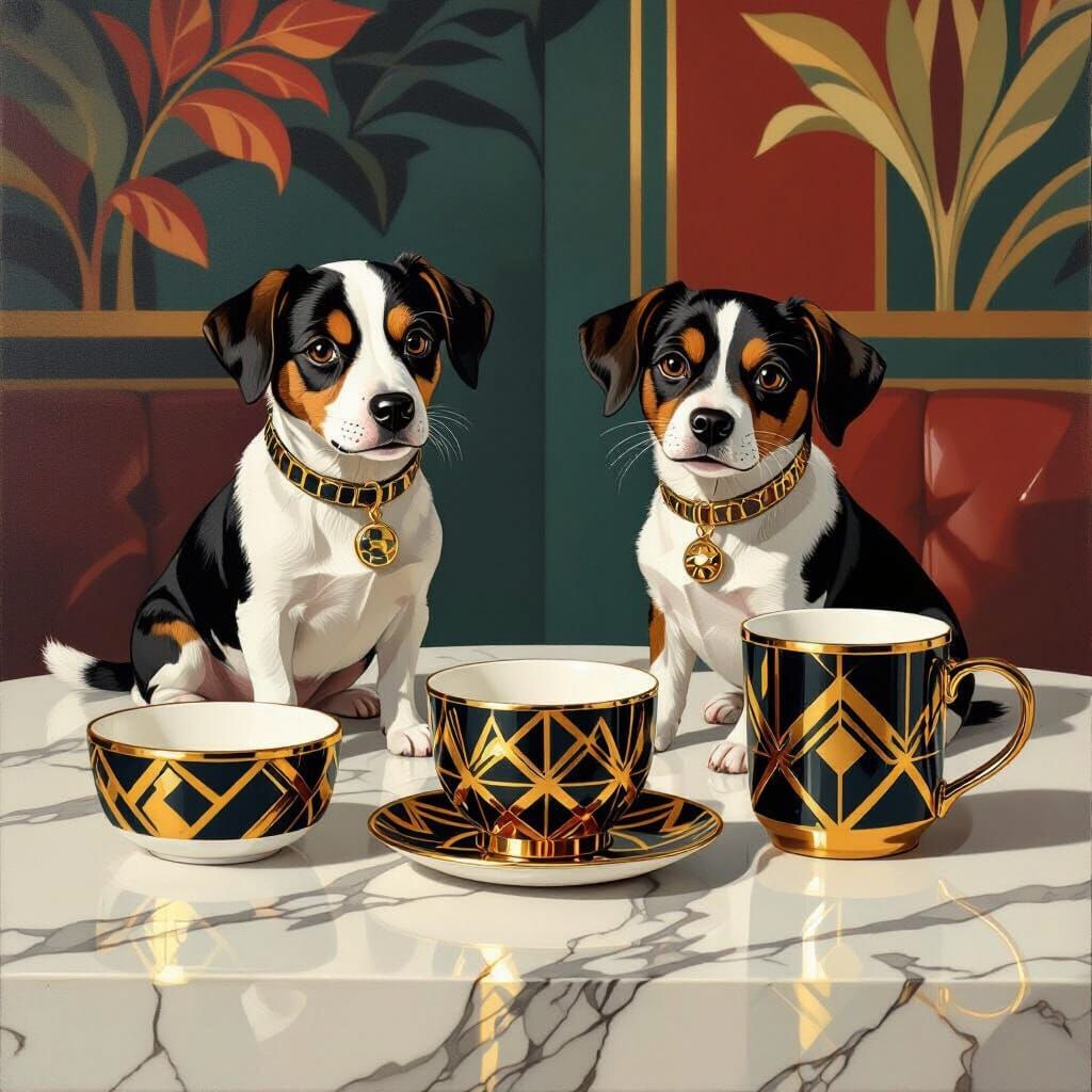 Art Deco Luxury Pet Tableware with Geometric Design