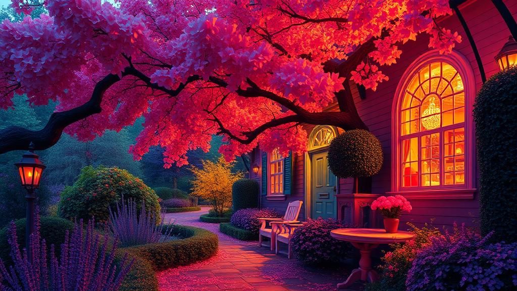 Bioluminescent Garden in Vivid Thomas Kinkade Style