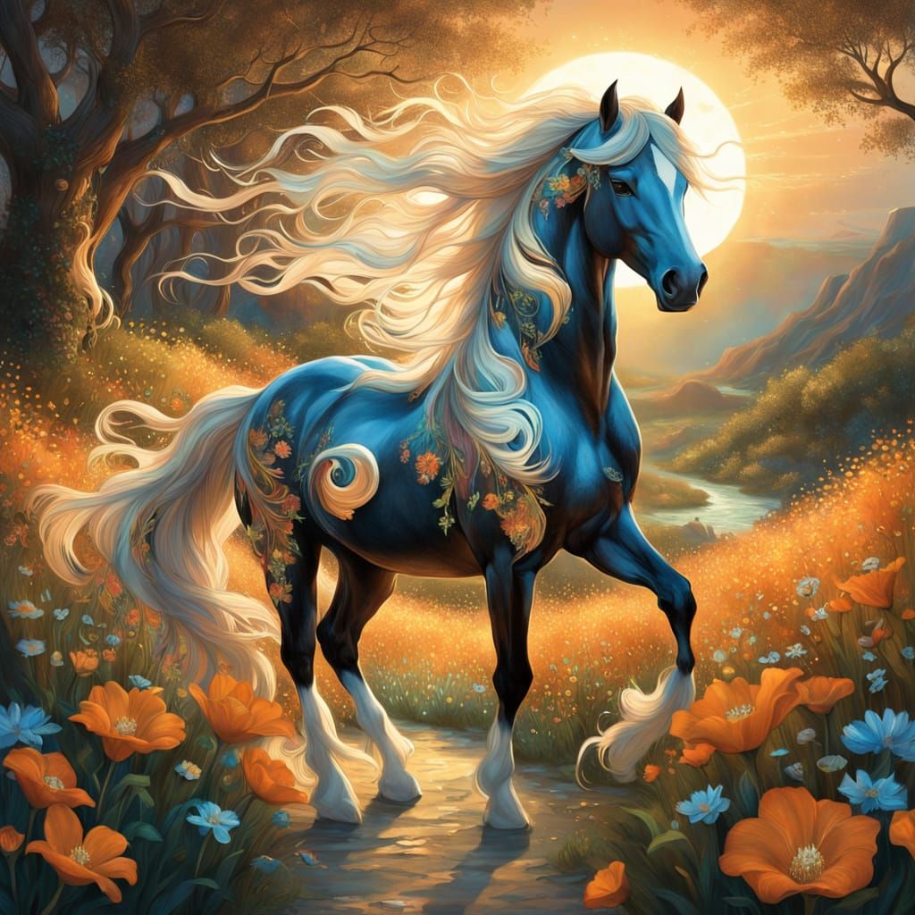 Majestic Horse in Golden Triangle with Orange Flowers