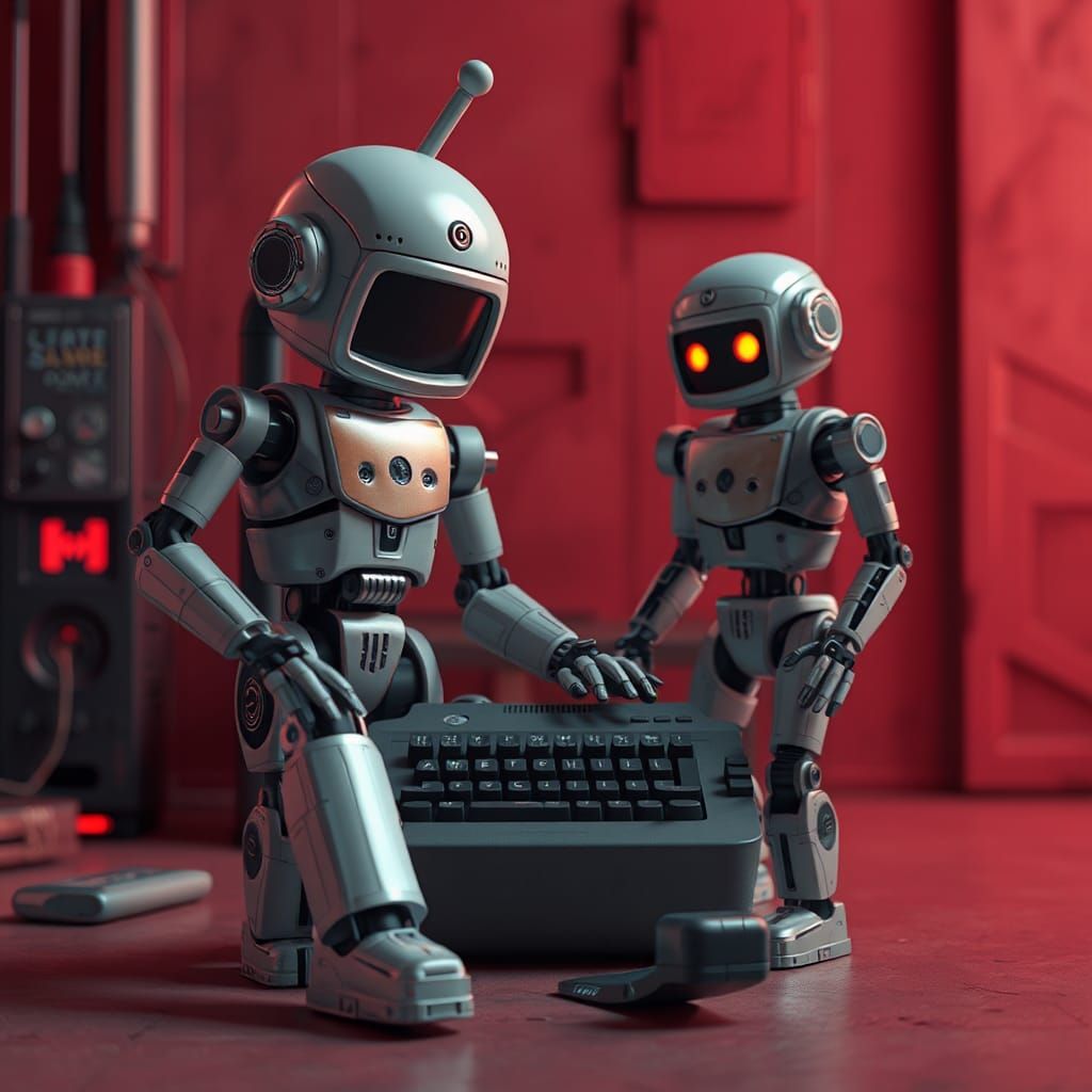 Futuristic Robots with Typewriter in Kinetic CGI