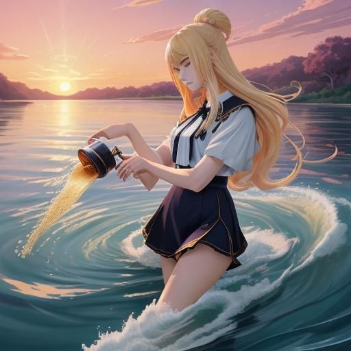 Anime Queen Pouring Water in Studio Trigger Style