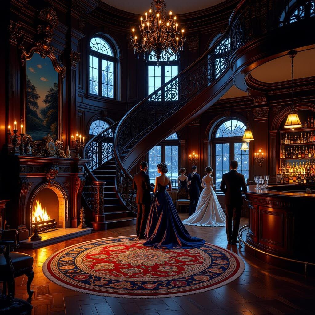 Victorian Parlor Scene with Ornate Details