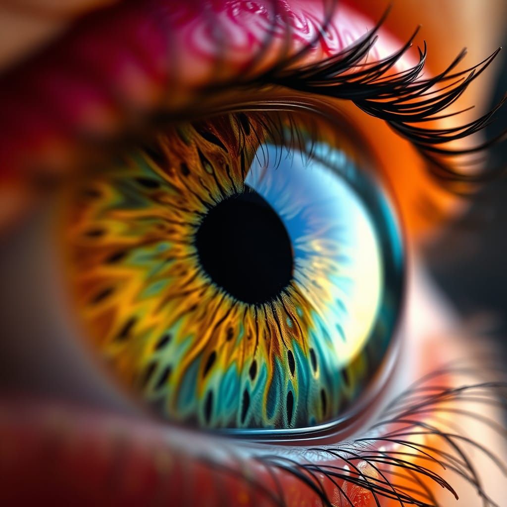 Colorful Iris with DNA Helix in Photorealistic Style